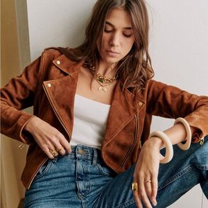 Sezane Camel Suede Zig Jacket | Size 38 (6 US)